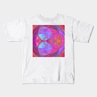 Mosaic Kaleidoscope Flower Blue Pink and Red Kids T-Shirt